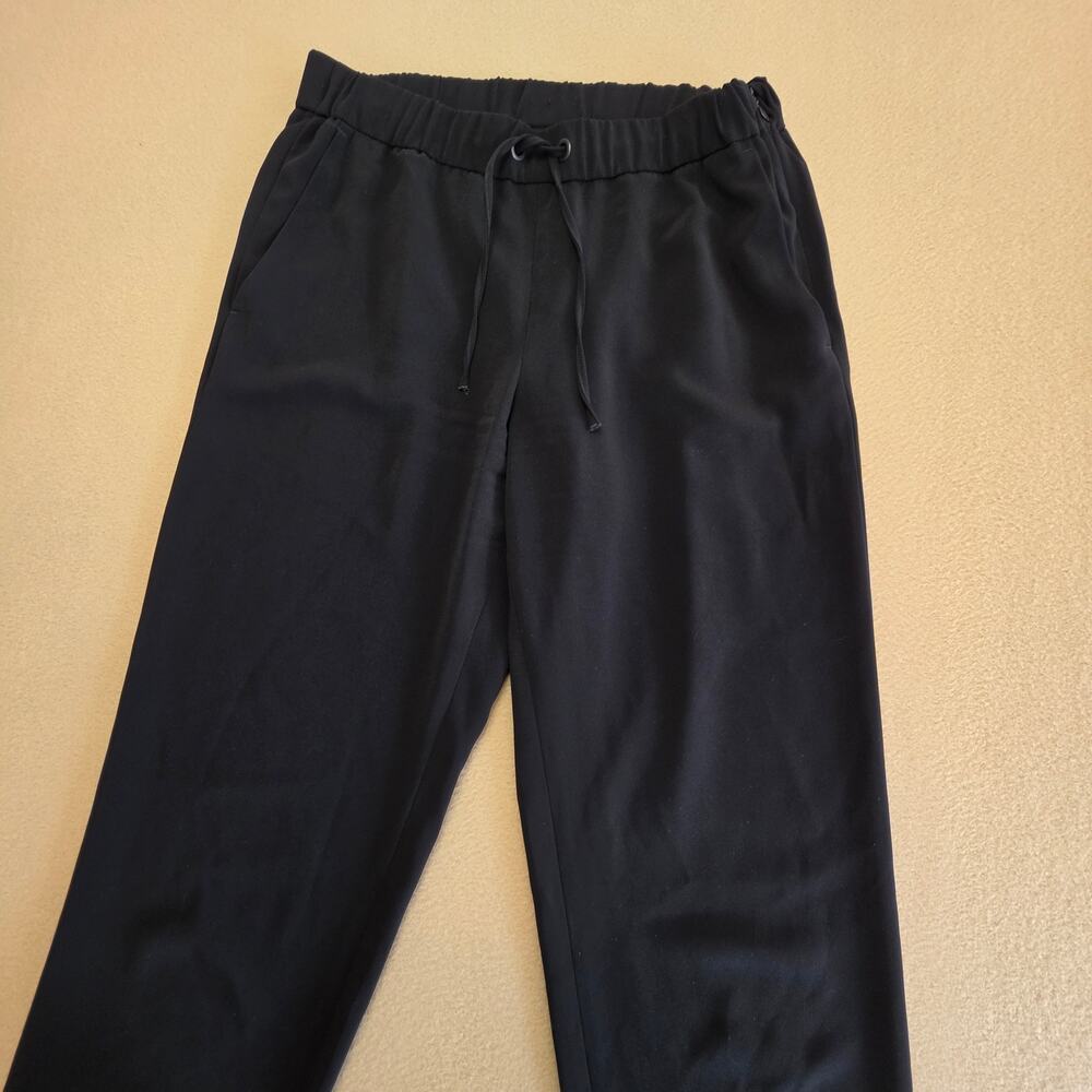 Akris Punto Mike Split Hem Crepe Pants Black Sz 4 Drawstring Elastic-Waist